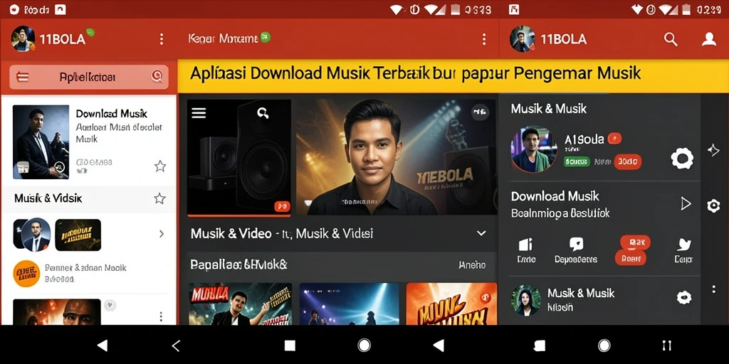 Tampilan antarmuka 11BOLA dengan fitur Download Musik yang user-friendly.