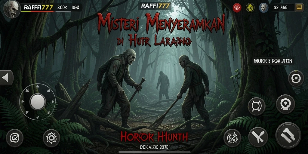Tampilan menyeramkan RAFFI777 dalam suasana hutan yang mencekam.